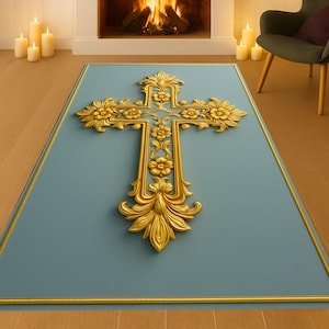 Catholic Rug, Religious Rug, Jesus Cross Sign,Christian Prayer Mat,Custom Christian Mat, Orthodox Christian Prayer Mat, Christian Gifts,