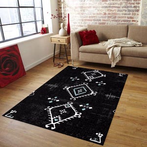 Schwarzer Tribal Geometrischer Schlammteppich-Boho Afrikanischer Akzent Teppich-Ethnischer Artisan Zick-Zack-Läufer-Monochromer Native Diamond Waschbarer Teppich
