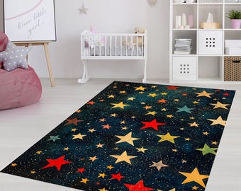 Tappeto ultra morbido a forma di stella per la cameretta dei bambini, decorazione per la cameretta dei bambini, tappeto con motivo a stelle colorate, tappeto lavabile per bambini, tappeto antiscivolo, tappeto da gioco, tappeto da parco giochi