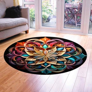 Bohemian Round Rug,Mandala,Mandala Rug, Mandala Area Rug, Cozy Home Decor, Bedroom or Living Room Accent, Yoga Mat, Gift Idea Round Rug