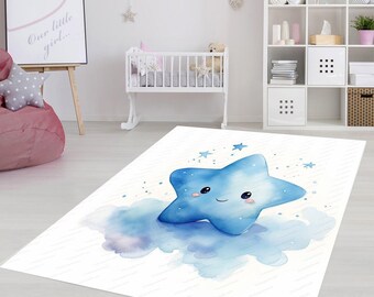 Tappeto ultra morbido a forma di stella per la cameretta dei bambini, decorazione per la cameretta dei bambini, tappeto con motivo a stelle colorate, tappeto lavabile per bambini, tappeto antiscivolo, tappeto da gioco, tappeto da parco giochi