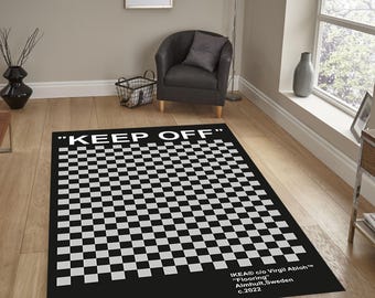 Keep Off Rug,Checkerboard Pattern Keep Off Rug,Cool Rug, Black Keep off, Fan Carpet, Area Rug, Designer Rug, Personalized Gift, Custom Rug