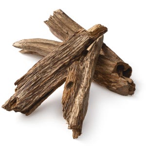 May include: Three pieces of brown wood, probably from a tree, with a rough, textured surface. The wood is arranged in a triangular shape.