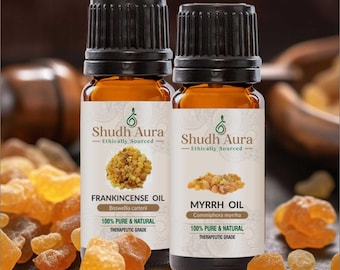 Frankincense and Myrrh Oil Set | Steam Distilled Essential Oils | Packaged In Amber Glass Bottle With Euro Dropper Caps | 5 ML Each