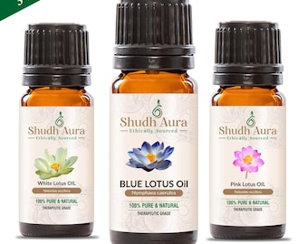 Lotus Essential Oil Combo Pack | Set of 3 Bottles | Pink Lotus | Blue Lotus | White Lotus | 100% Pure, Undiluted and Natural | 5 ML