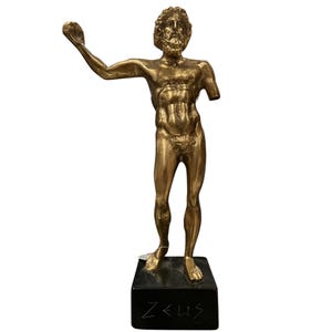 Handmade Bronze Zeus Sculpture on Black Marble Base
