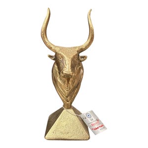 Bronze Handmade Bull-Head Sculpture/Statue on Base - Minoan/Cretan/Greek Civilisation Artifact/A Symbol of Ancient Power (Minotaur) - Size 1