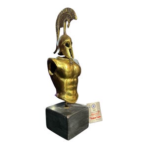 Bronze Handmade Sculpture of an Ancient Spartan/Greek Hoplite Armour Set - Helmet and Breastplate on Black Marble Base (Size 1)