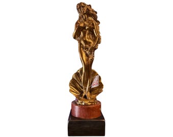Handmade Bronze Aphrodite Sculpture: Birth of Venus on Marble Base