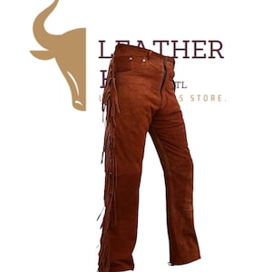 Men&#39;s Handmade Reddish Suede Pant, Cowboy Suede Leather Pant, Western Cowboy Pant With Fringes Pant, Gift For Him.