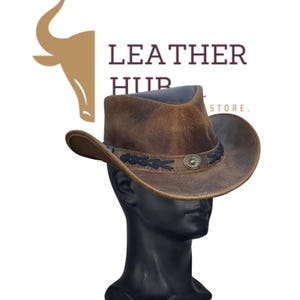 Cowboy & Cowgirl Handcrafted Western Bush Outback Leather Hat, Handmade Cowboy Leather Hat, Gift For Him.