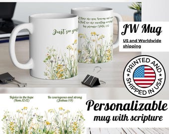 Caneca Floral JW, Presente com Versículo Bíblico, Xícara de Café Personalizada