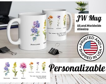 Personalized Floral JW Mug, Bible Scripture Gift
