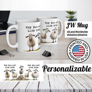 Mug jw gift with sheep personalization, best life ever cute gift idea for elders pioneers friends personalized cup
