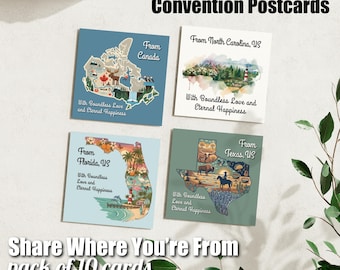 Gepersonaliseerde JW Convention-ansichtkaarten 2026 Aangepast ontwerp voor land of staat Internationaal afgevaardigdenpakket van 10 kaarten