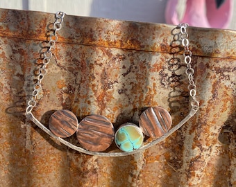 Turquoise copper necklace, rustic copper turquoise necklace