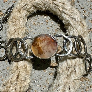 dendritic agate link bracelet, handmade agate bracelet, rustic agate bracelet