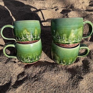 Tree mug, handmade ceramic mug, green tree mugs, large tree mugs, gifts for men and women, housewarming gift