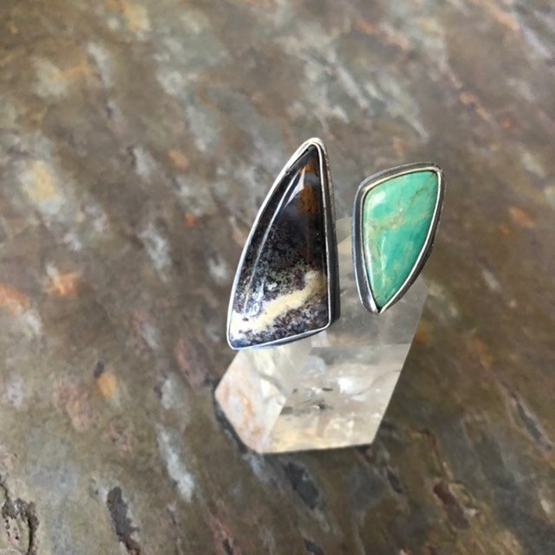 bold ring Multistone open ring turquoise and moss agate statement ring