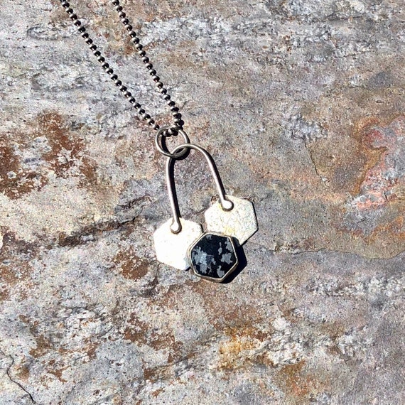 Obsidian hexagon necklace deals