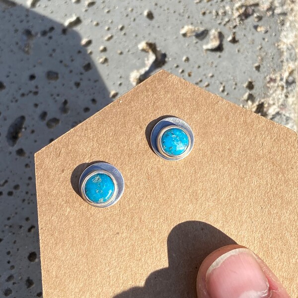 Turquoise earrings, turquoise studs, handmade turquoise studs, rustic turquoise earrings