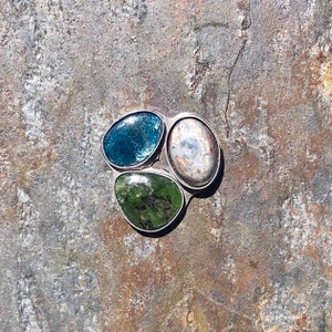 Opal apatite and diopside cluster ring, multistone cluster ring, boho statement ring
