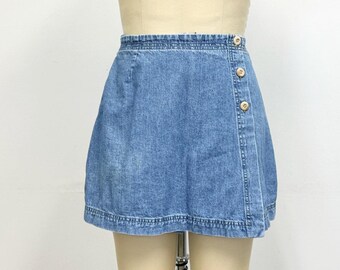 Gonna-pantalone in denim vintage o gonna a ruota / Lavaggio azzurro / Taglia 12