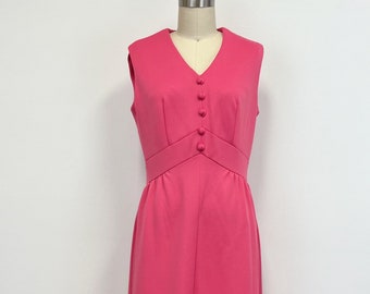 Vintage 60s Shocking Pink Maxi Dress | Sleeveless Barbiecore Long Dress | Size Medium