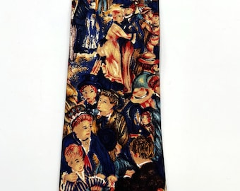 Vintage Silk  Necktie | Impressionist Painting of Crowded Cafe | Lands End