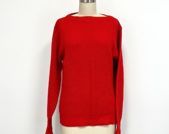 Vintage 60s Boatneck Sweater | Ribbed Lambswoo and Orlon Simple Pullover | Size Small