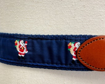 Vintage Leather Man Ltd. Santa Claus Belt | 80s Leather and Webbing | Navy and Red | Size 36