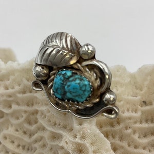 Vintage Sterling and Turquoise Nugget Ring |  size 5.75 | Ornate Silver Boho Ring