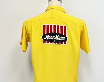 Vintage Bowling Shirt | Moor Man's Feed Yellow Shirt | Mens Size Medium