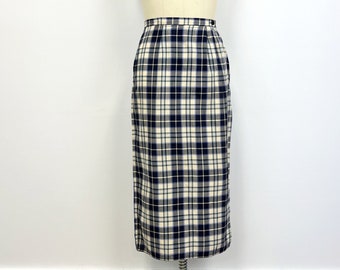 Vintage Laura Ashley Skirt | 19902  Plaid Midi Wrap Skirt | Green and Navy | Size 8