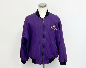 Vintage Crown Royal Jacket | 1980s Mens Zip Front Purple Wool Jacket | Size Extra Large