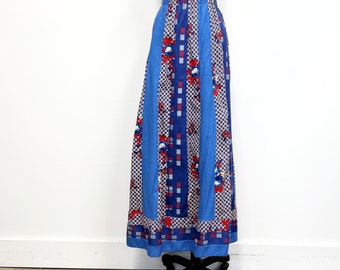 Vintage Chessa Davis Patchwork Max Skirt | Peddler's Cloak Skirt in Red White and Blue | Size Medium