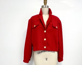 Giacca corta vintage / lana rossa anni '80 anni '90 con bottoni d'oro / giacca stile Ike / taglia da piccola a media
