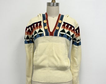 Vintage 70s Hooded Sweater with Kangaroo Pocket | Size Small