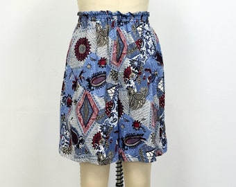 Vintage 80s High Waisted Shorts | Hand Made Funky Print Walking Shorts | Size S to M