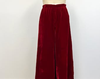 Vintage 1970s Palazzo Pants | Red Velvet High Waisted Wide Legged Pants | Size extra Small to Small