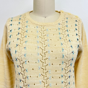 Vintage opengewerkte trui | Geborduurde pointelletrui uit de jaren 70 | Maat Small