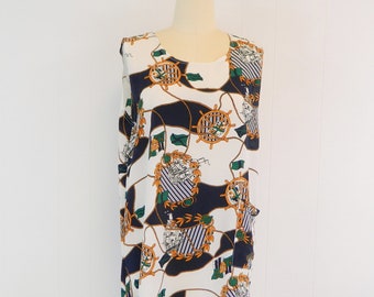 Vintage 80&#39;s Beach Cover Up |  Semi Sheer Nautical Tank Dress | Size Medium