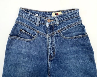 Vintage Calvin Klein Jeans | 70s High Waisted Tapered Leg Womens Blue Jeans Size 7