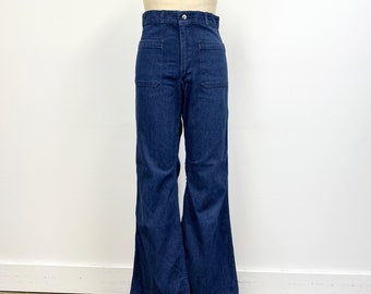 Vintage 70s Seafarer High Waisted Sailor Bell Bottom Jeans | 29 X 32