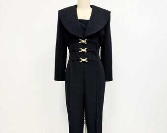 Vintage 80s Jumpsuit with Stirrups and Gold Hardware | Size 14