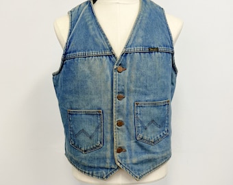 1970 年代 パッチ デニム ベスト | Wrangler | 胸囲 42 | ヴィンテージ 