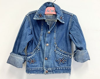 Vintage Billy the Kid Sanforized Selvedge Denim Jacket | 1950s Studded Childs Distressed Jean Jacket