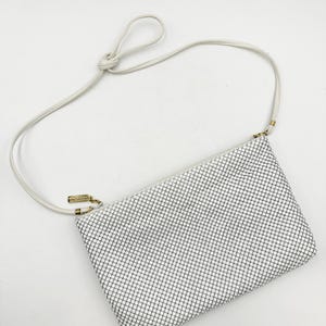 Vintage Whiting Davis White Metal Mesh Purse with Shoulder Strap | 70s Designer Chain Mail Bag