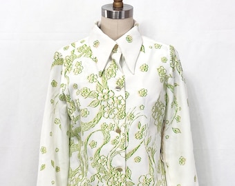 Vintage NWT-blouse van polyester met bloemenprint | Shirt uit de jaren 60 | Maat 10