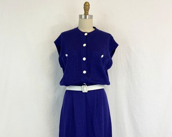 Vintage St. John Knit Dress | 70s - 80s Santana Knit Dress |  Sleeveless Eggplant Dress  | Size 12